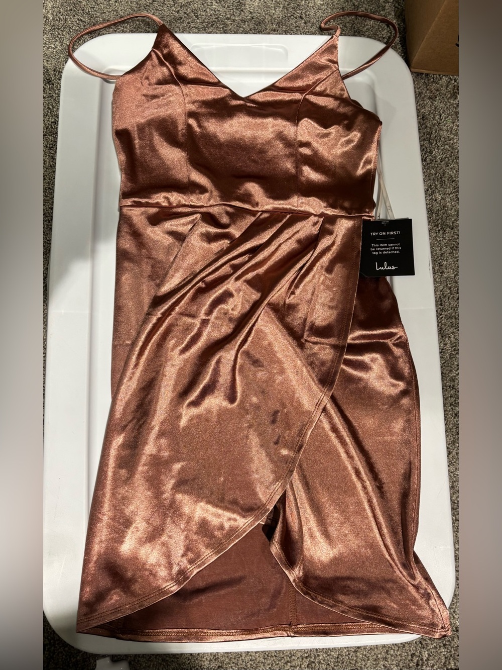Lulu's Copper Satin Wrap Slip Dress